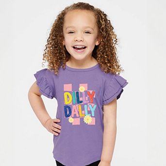 Dilly Dally Checkered - Girl's Flutter Sleeve Graphic T-Shirt