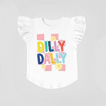 Dilly Dally Checkered - Girl's Flutter Sleeve Graphic T-Shirt