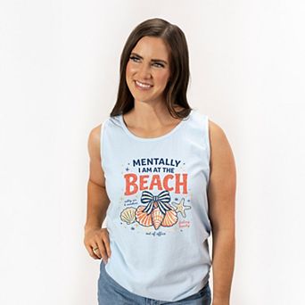 Mentally I Am At The Beach - Women's Garment Dyed Graphic Tank Top