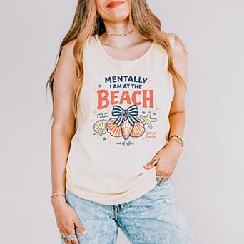 Mentally I Am At The Beach - Women's Garment Dyed Graphic Tank Top