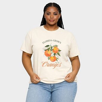 Florida Grown Oranges - Women's Plus Sized Garment Dyed Graphic T-Shirt