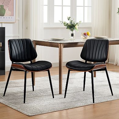 Mid-Century Dining Chairs Set 2, Walnut Bentwood, Leather Seat