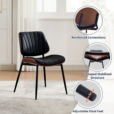 Mid-Century Dining Chairs Set 2, Walnut Bentwood, Leather Seat