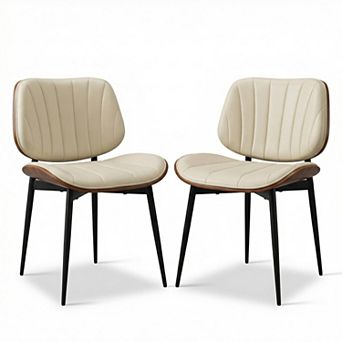 Mid-Century Dining Chairs Set 2, Walnut Bentwood, Leather Seat