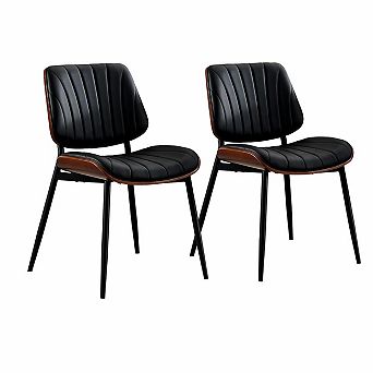 Mid-Century Dining Chairs Set 2, Walnut Bentwood, Leather Seat
