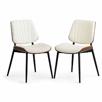 Mid-Century Dining Chairs Set 2, Walnut Bentwood, Leather Seat