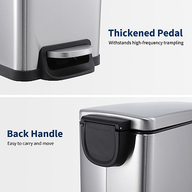 Slim Stainless Steel Trash Can - 12Gal Step-On Pedal, Soft Close Lid, Removable Inner Bucket