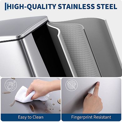 Slim Stainless Steel Trash Can - 12Gal Step-On Pedal, Soft Close Lid, Removable Inner Bucket