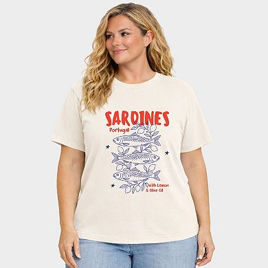 Sardines With Lemon and Olive Oil - Women's Plus Sized Garment Dyed Graphic T-Shirt