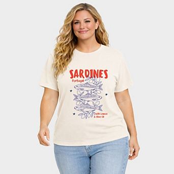 Sardines With Lemon and Olive Oil - Women's Plus Sized Garment Dyed Graphic T-Shirt