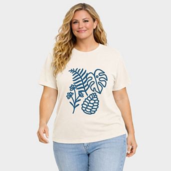 Blue Plants Outline - Women's Plus Sized Garment Dyed Graphic T-Shirt