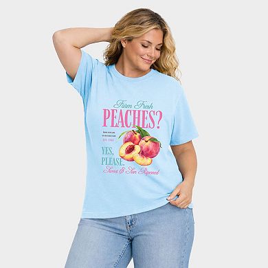 Farm Fresh Peaches - Women's Plus Sized Garment Dyed Graphic T-Shirt