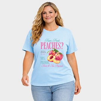 Farm Fresh Peaches - Women's Plus Sized Garment Dyed Graphic T-Shirt