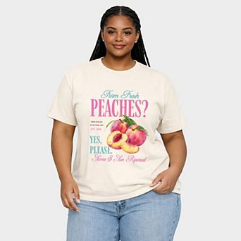 Farm Fresh Peaches - Women's Plus Sized Garment Dyed Graphic T-Shirt