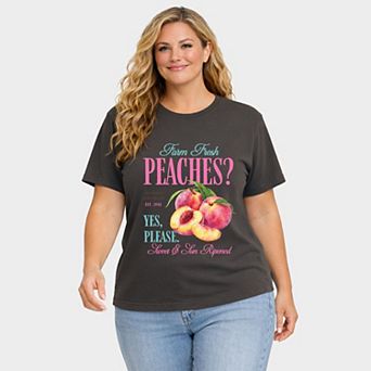 Farm Fresh Peaches - Women's Plus Sized Garment Dyed Graphic T-Shirt