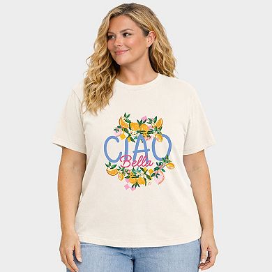 Ciao Bella Lemon - Women's Plus Sized Garment Dyed Graphic T-Shirt