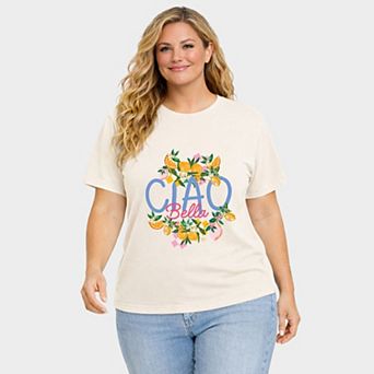 Ciao Bella Lemon - Women's Plus Sized Garment Dyed Graphic T-Shirt