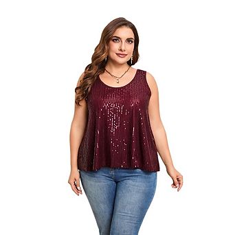Sparkly Top For Women Plus Size Summer Fashion Crew Neck Tanks Sequin Shimmer Sleeveless Club Outfit