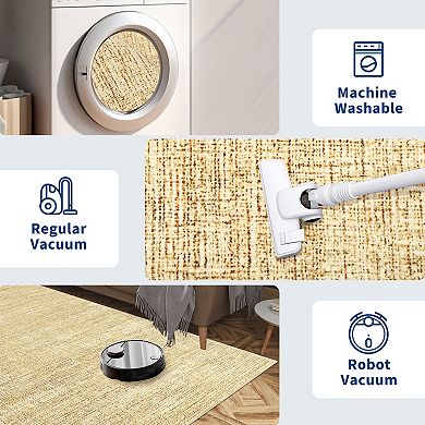 Fashionwu Modern Solid Texture Rug Soft Thin Carpet Home Decor Washable Non Slip Mat for Living Room