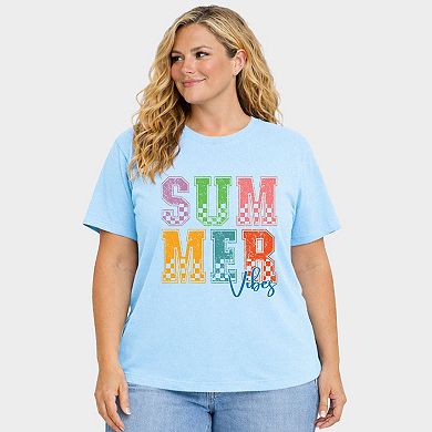 Summer Vibes Checkered - Women's Plus Sized Garment Dyed Graphic T-Shirt