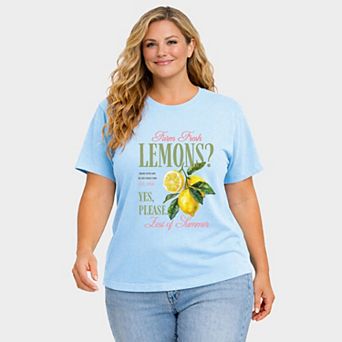 Farm Fresh Lemons Zest of Summer - Women's Plus Sized Garment Dyed Graphic T-Shirt