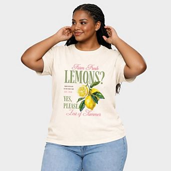 Farm Fresh Lemons Zest of Summer - Women's Plus Sized Garment Dyed Graphic T-Shirt