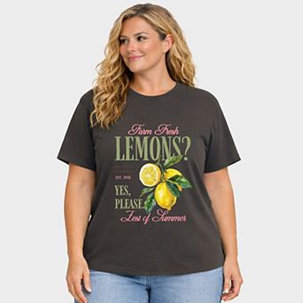 Farm Fresh Lemons Zest of Summer - Women's Plus Sized Garment Dyed Graphic T-Shirt