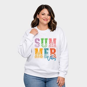 Summer Vibes Checkered - Women's Plus Sized Graphic Sweatshirt