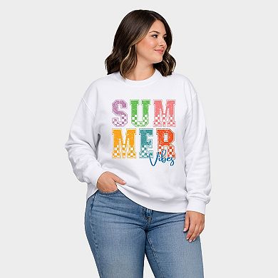 Summer Vibes Checkered - Women's Plus Sized Graphic Sweatshirt