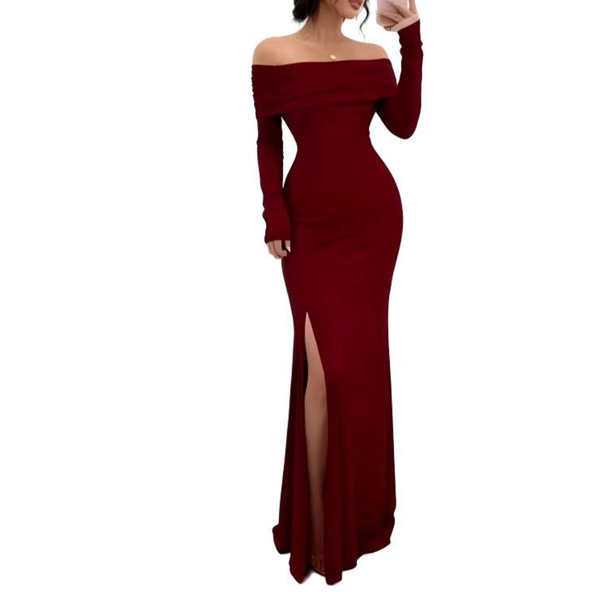 Женские платья Elegant Bodycon Off Shoulder Sleeveless High Split Ruched Long Formal Evening Dress