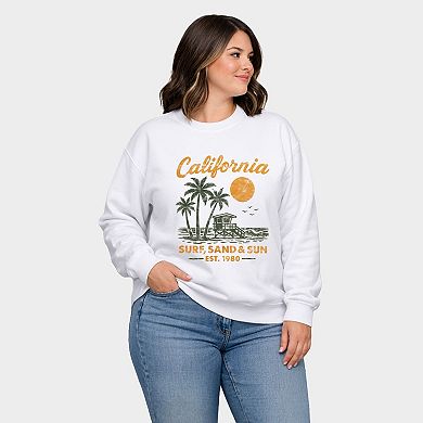 California Surf, Sand & Sun - Women's Plus Sized Graphic Sweatshirt