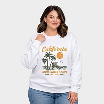California Surf, Sand & Sun - Women's Plus Sized Graphic Sweatshirt