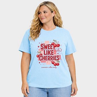 Sweet Like Cherries Summer Vibes - Women's Plus Sized Garment Dyed Graphic T-Shirt