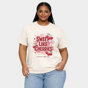 Sweet Like Cherries Summer Vibes - Women's Plus Sized Garment Dyed Graphic T-Shirt