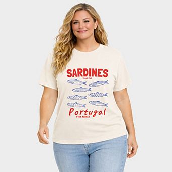Sardines Portugal Fish Market - Women's Plus Sized Garment Dyed Graphic T-Shirt