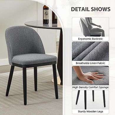 Modern Dining Chairs Set 2, High Back, Linen Fabric, Wood Legs