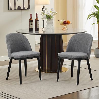 Modern Dining Chairs Set 2, High Back, Linen Fabric, Wood Legs
