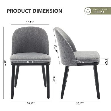 Modern Dining Chairs Set 2, High Back, Linen Fabric, Wood Legs