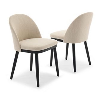 Modern Dining Chairs Set 2, High Back, Linen Fabric, Wood Legs