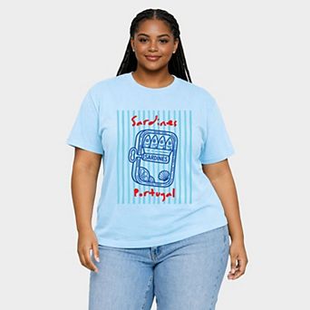Sardines Portugal Stripes - Women's Plus Sized Garment Dyed Graphic T-Shirt