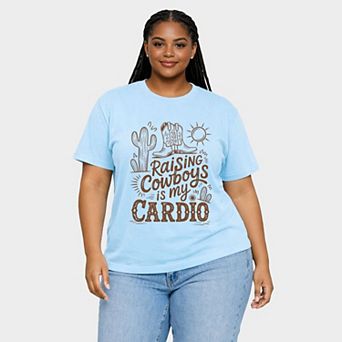 Raising Cowboys Is My Cardio - Women's Plus Sized Garment Dyed Graphic T-Shirt