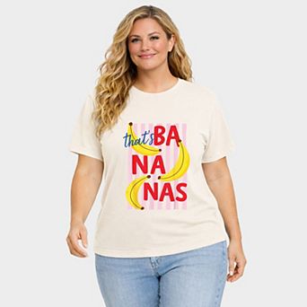 That's Bananas Stripes - Women's Plus Sized Garment Dyed Graphic T-Shirt