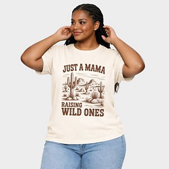 Just A Mama Raising Wild Ones - Women's Plus Sized Garment Dyed Graphic T-Shirt