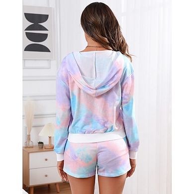 Two Piece Short Sets For Women Summer Lounge Graphic Print Cap Sleeve V Neck Pullover With Pocket