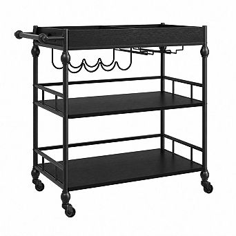 Bar Cart with Wheels, 3 tier Serving Cart for Home, Mobile Rolling Beverage Cart with Wine Rack
