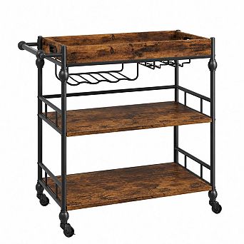Bar Cart with Wheels, 3 tier Serving Cart for Home, Mobile Rolling Beverage Cart with Wine Rack