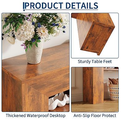 63" Farmhouse Entryway Table, 3 Shelves, Behind Couch, Wood