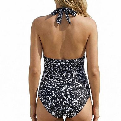 Maternity 1-Piece Swimsuit Halter V Neck Floral Print Ruched Pregnancy Bathing Suit