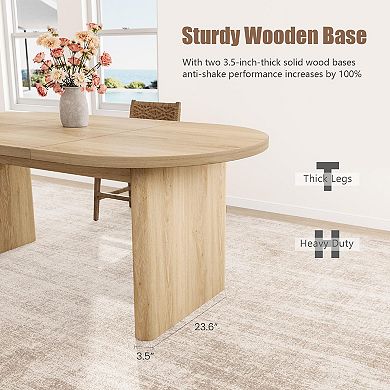 70.8" Oval Dining Table for 6-8, Farmhouse Rustic Oak Finish