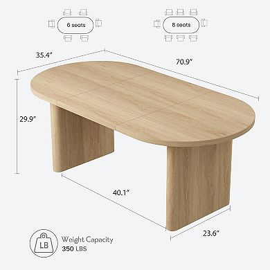 70.8" Oval Dining Table for 6-8, Farmhouse Rustic Oak Finish